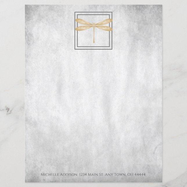 Hoja de papel personalizada de la libélula de oro (Anverso)
