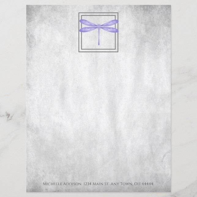 Hoja de papel personalizada de la libélula púrpura (Anverso)