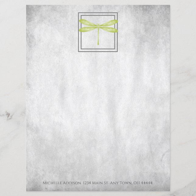 Hoja de papel personalizada de la libélula verde (Anverso)