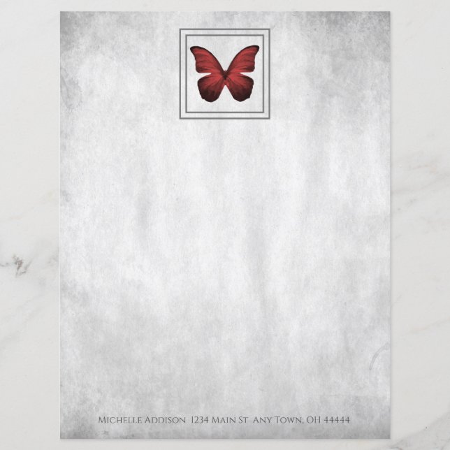 Hoja de papel personalizada de mariposa roja (Anverso)