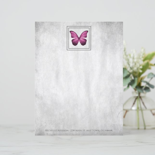Hoja de papel personalizada de mariposa rosa (Anverso de pie)