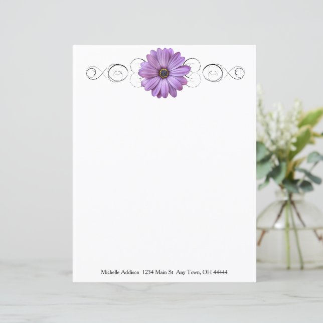 Hoja de papel personalizada Purple Daisy (Anverso de pie)