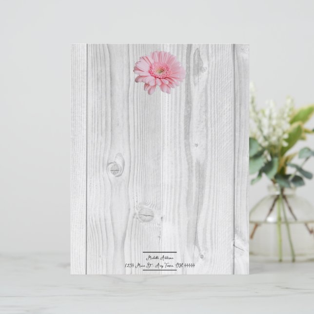 Hoja de papel personalizada Rustic Gerber Daisy (Anverso de pie)