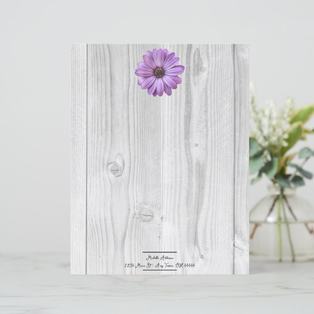 Hoja de papel personalizada Rustic Purple Daisy (Anverso de pie)