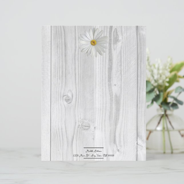 Hoja de papel personalizada Rustic White Daisy (Anverso de pie)