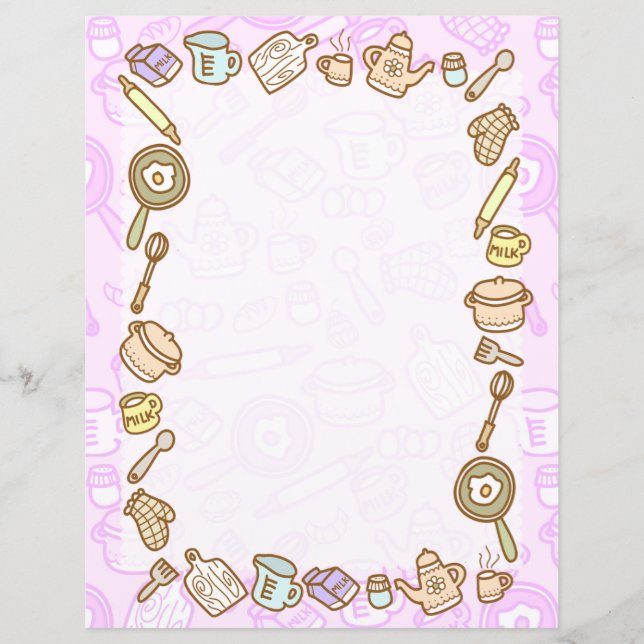 Hoja de papel rosa de cubertería de cocina (Anverso)