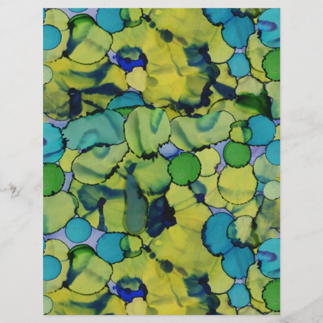 Hoja de papel verde azulado azul acuarela abstract (Anverso)