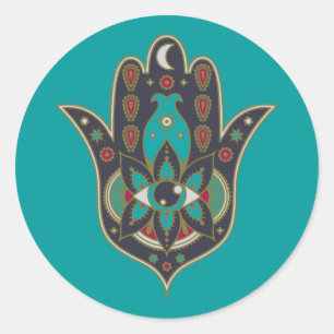 Hoja de Pegatina Bohemiana verde azulada Hamsa Han
