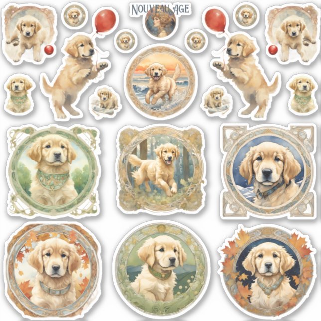 Hoja de Pegatina de Cachorros de Golden Retriever (Anverso)