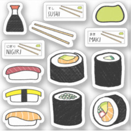Hoja de Pegatina de sushi Set Ilustracion de comid