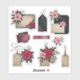 Hoja de Pegatina de vintage Poinsettia Etiquetas d