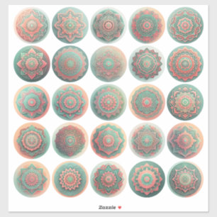 Hoja de Pegatinas de Bali Peach y Green Mandala de
