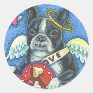 Hoja de PEGATINAS de Boston Terrier, CUPID DOG VAL