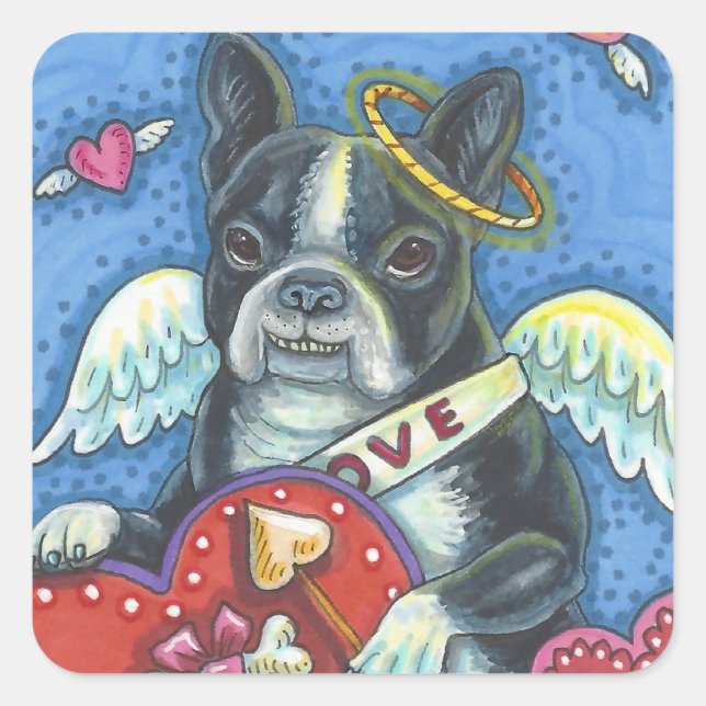 Hoja de PEGATINAS de Boston Terrier, CUPID DOG VAL (Anverso)