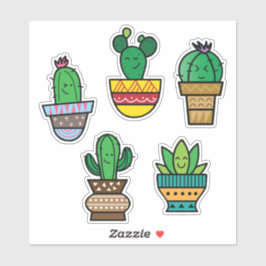 Hoja de Pegatinas de Cactus Adorable | Arte de Pla