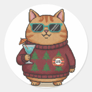 Hoja de pegatinas de gato de Navidad con suéter fe