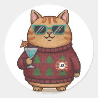 Hoja de pegatinas de gato de Navidad con suéter fe