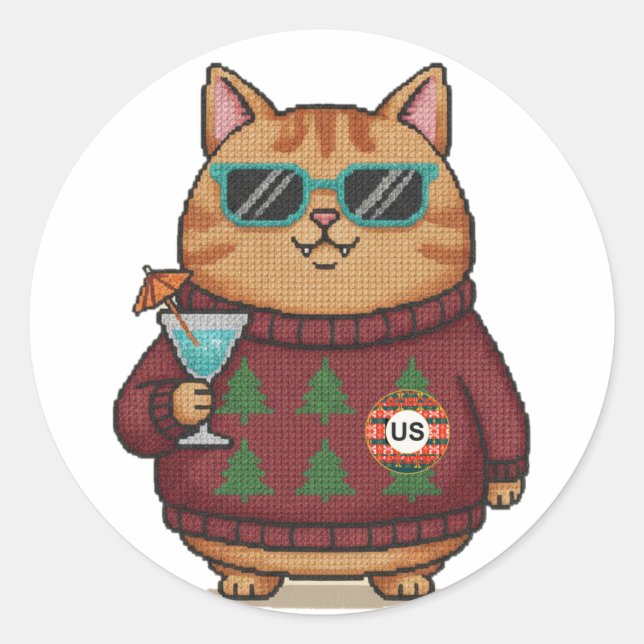 Hoja de pegatinas de gato de Navidad con suéter fe (Anverso)