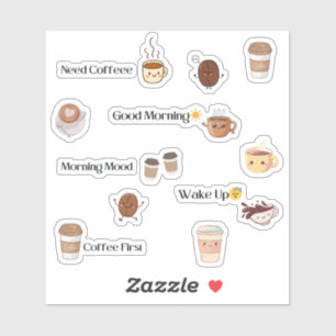 Hoja de pegatinas de humor de café lindo