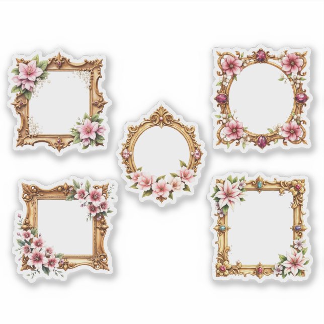 Hoja de pegatinas de marco floral barroco (Anverso)