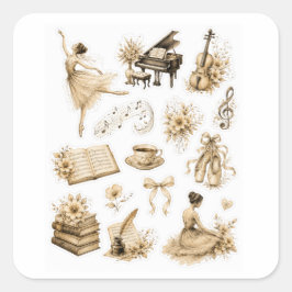 Hoja de pegatinas de música de ballet vintage
