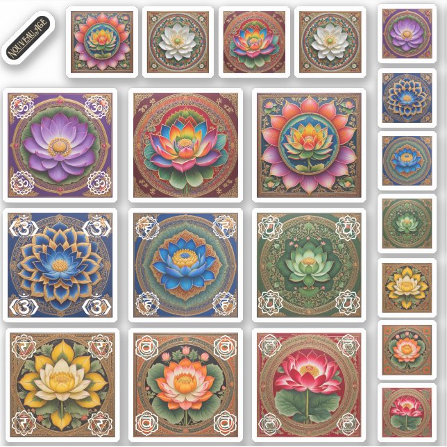 Hoja de Pegatinas de Pichhwai Lotus Rainbow Chakra (Anverso)