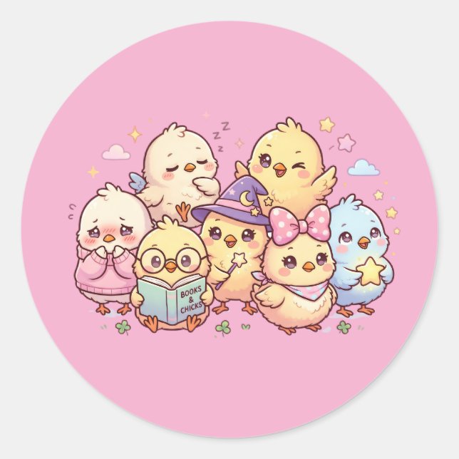 Hoja de pegatinas de pollitos bebés pastel adorabl (Anverso)