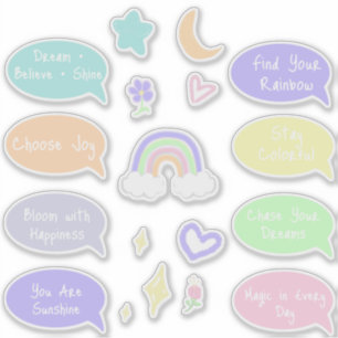 Hoja de pegatinas de sueños de arcoíris pastel