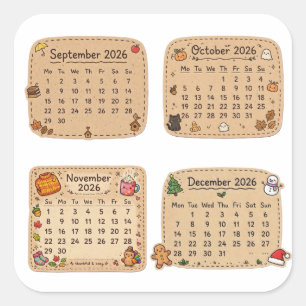 Hoja de pegatinas del calendario de otoño invierno