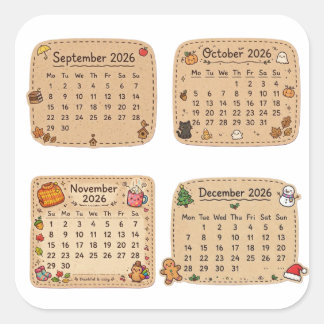Hoja de pegatinas del calendario de otoño invierno