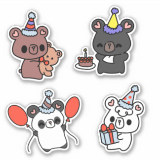 Hoja de pegatinas Kawaii de Oso de Fiesta con reco