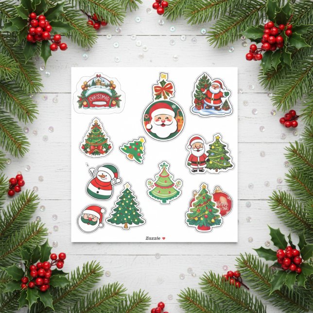 Hoja de pegatinas navideñas alegre (Cheerful Christmas Sticker Sheet)