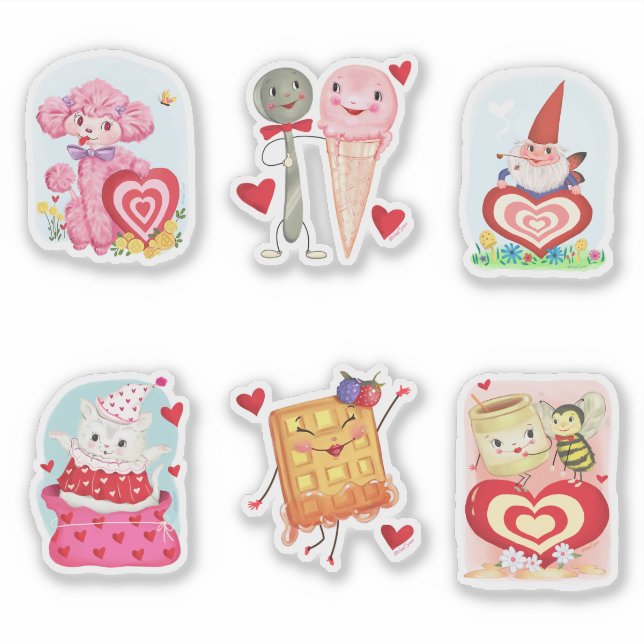 Hoja de pegatinas vintage de San Valentín (Anverso)