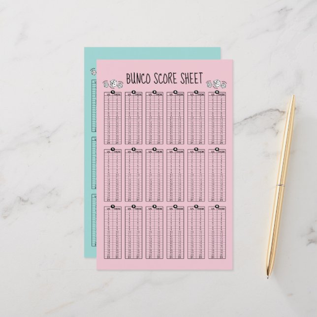 Hoja de puntuación de Bunco - Puntuación de tabla  (Anverso/Reverso In Situ)