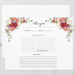 Hoja de Receta de Cocina de Flor de Peony Floral