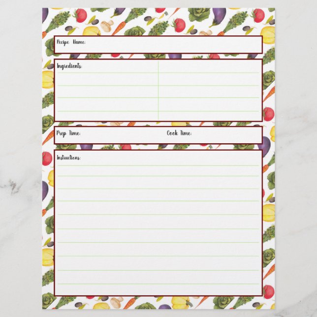 Hoja de Receta de Verduras (Anverso)