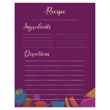 Hoja de recetas de cocina familiar rosa retro vint