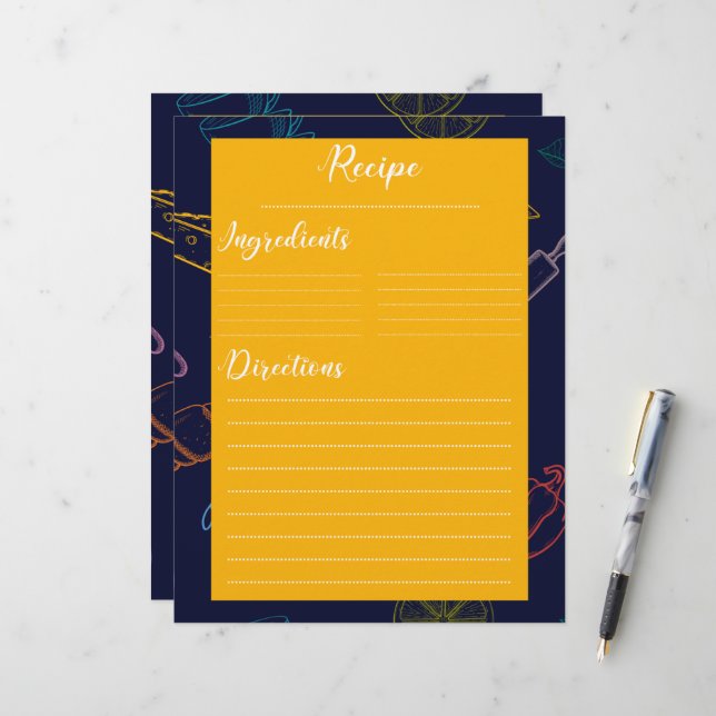 Hoja de recetas de cocina retro familiar de época (Anverso/Reverso In Situ)