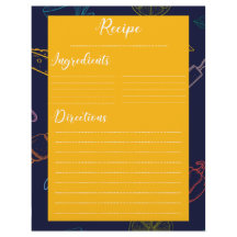 Hoja de recetas de cocina retro familiar de época