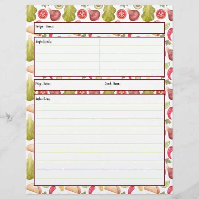 Hoja de recetas de tiempo de Taco (Anverso)