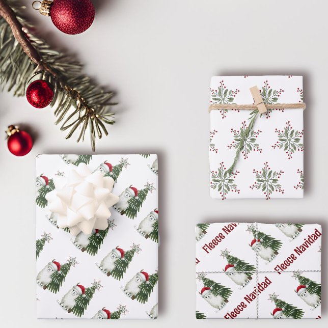 Hoja de regalo "Fleece Navidad" de Alpaca de 3 (Alpaca Fleece Navidad Gift wrap set of 3)
