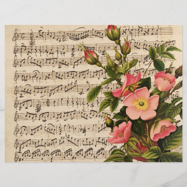 Hoja de Rosa Rosada Wild Vintage Music Scrapbook (Anverso)