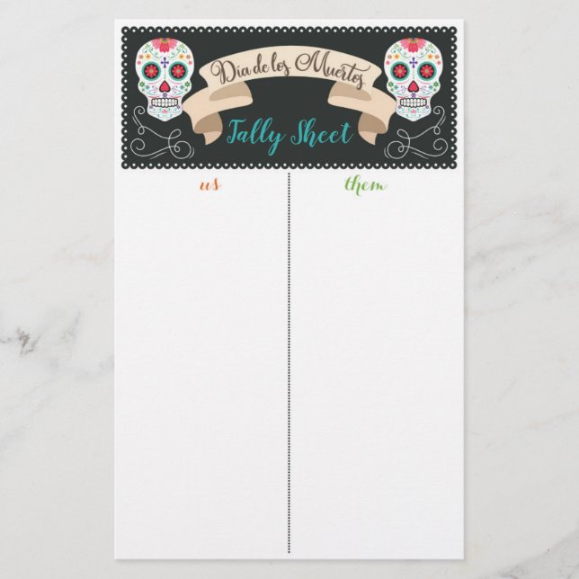 Hoja de Tally del juego Dia De Los Muerto Bunco (Anverso)