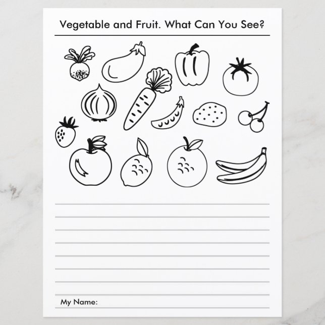 Hoja de trabajo de la escuela de frutas y verduras (Anverso)