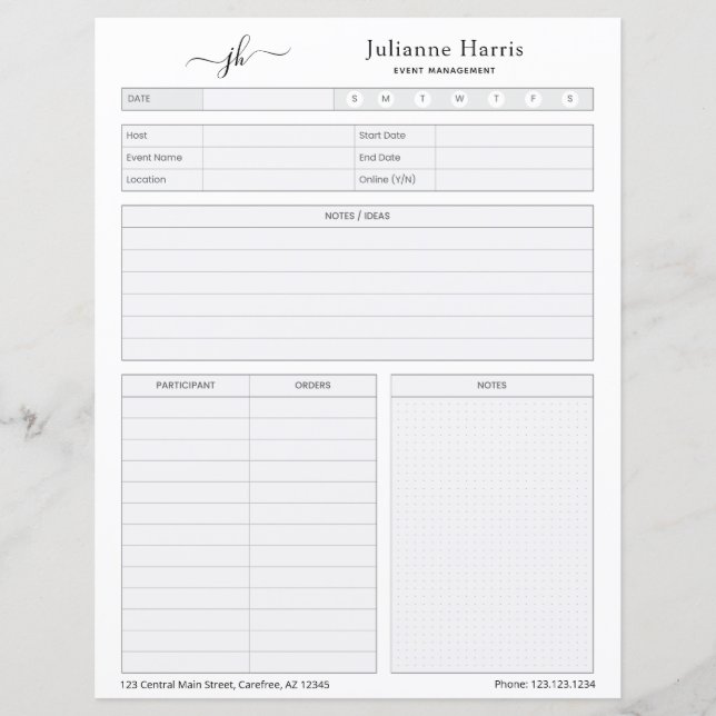 Hoja de trabajo de planificación de eventos empres (Anverso)