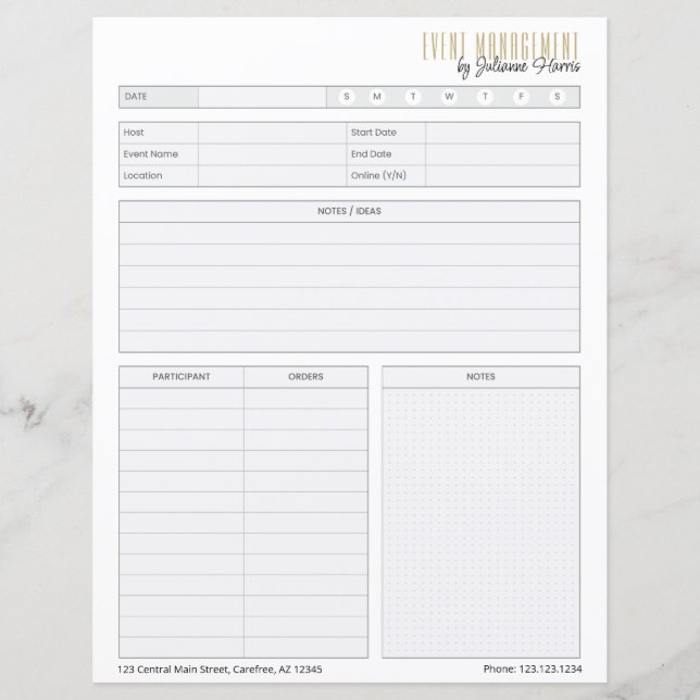 Hoja de trabajo de planificación de eventos empres (Anverso)