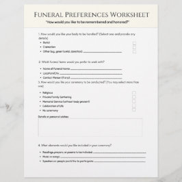 Hoja de trabajo de preferencias funerarias