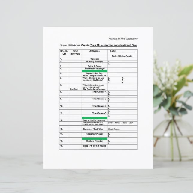 Hoja de trabajo de superpotencia: plan intencional (Anverso de pie)