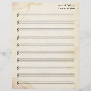 Hoja en blanco Música 10 Stave Papel con manchas a