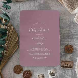 Hoja mínima   Invitación a Baby Shower malva